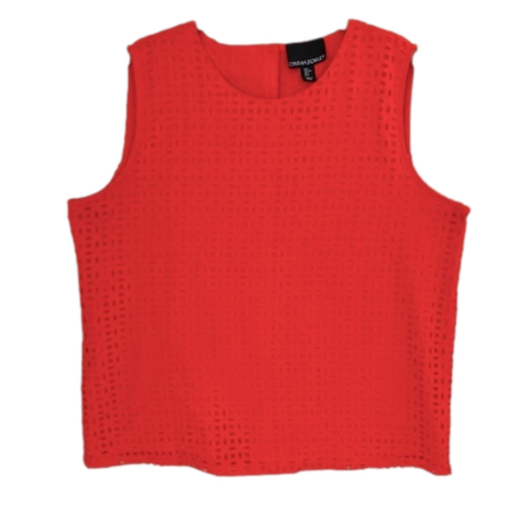 CYNTHIA ROWLEY Laser-Cut Top Sleeveless Vibrant Orange/Red Women Size L NWOT